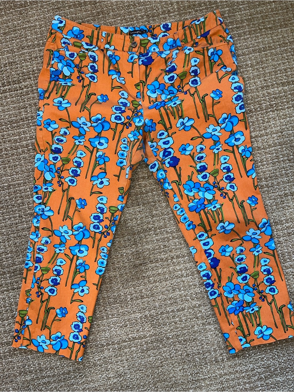 J. McLaughlin Dixie Floral Ankle Pants Orange Blue Slim Fit Preppy Boho Sz 12
